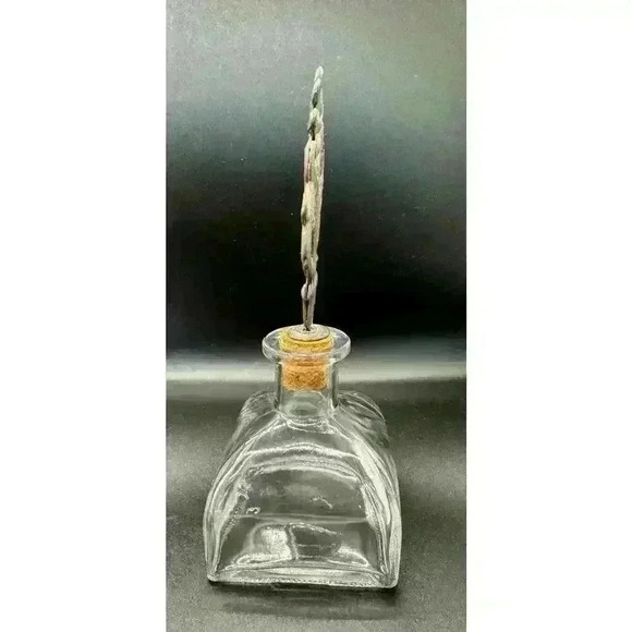 Perfume Bottle with Handblown Wide Glass Base, Metal Floral Accent Cork Stopper - Picture 4 of 8